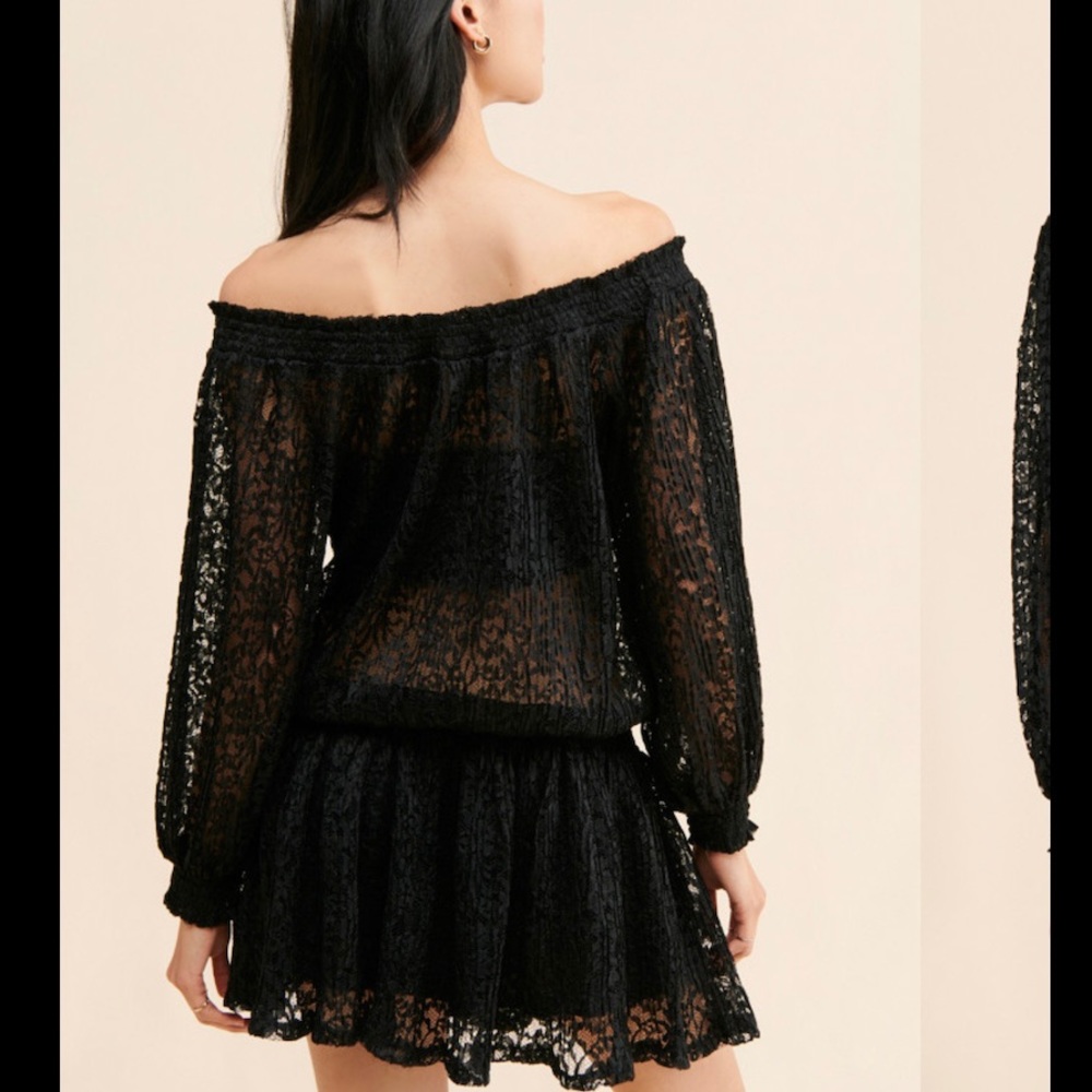 FREE PEOPLE Carina Meadow Black Lace Mini Dress & Lace Bandeau Bra NWOT - Picture 4 of 6